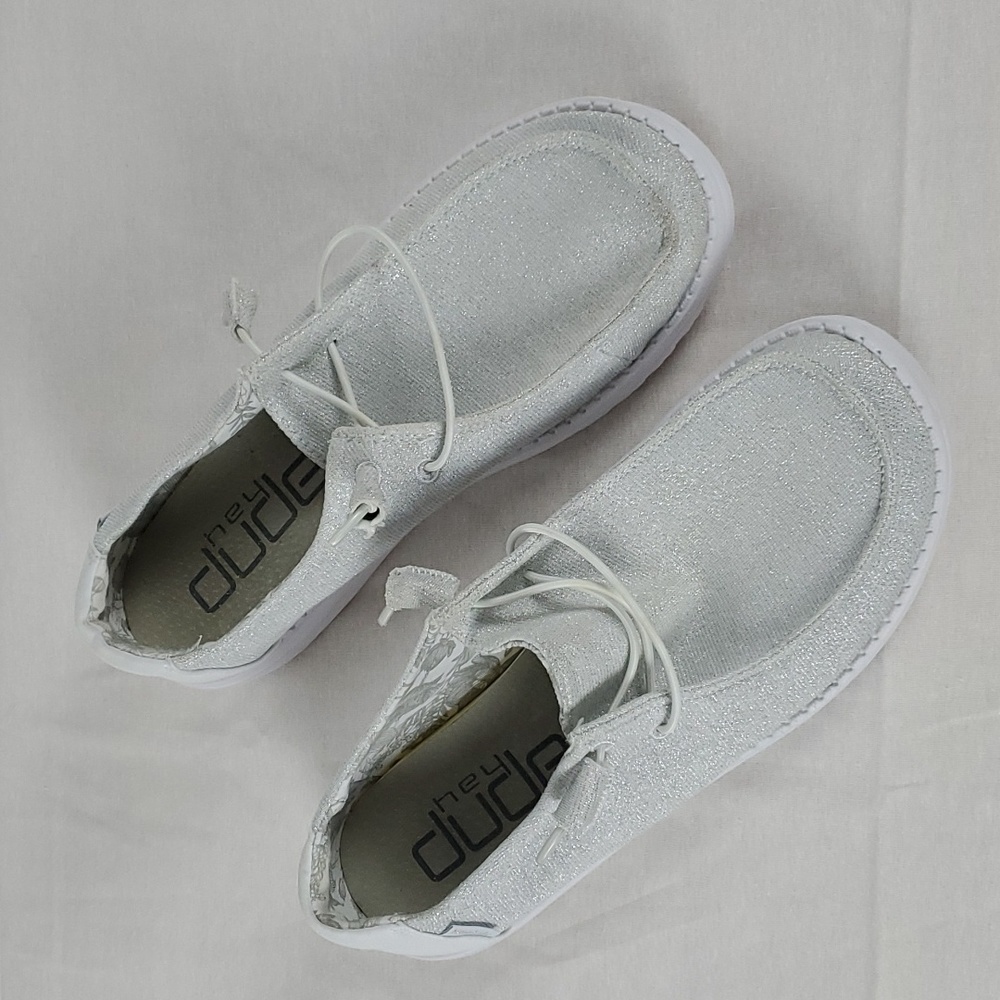 Hey dude Wendy stretch sparkling white shoes
